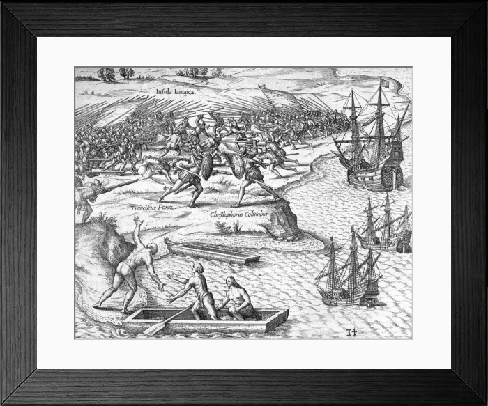 Framed Print : Battle in Jamaica between Christopher Columbus and Francisco Poraz, 1504 (1631). Artist Framed Print : Battle in Jamaica between Christopher Columbus and Francisco Poraz, 1504 (1631). Artist