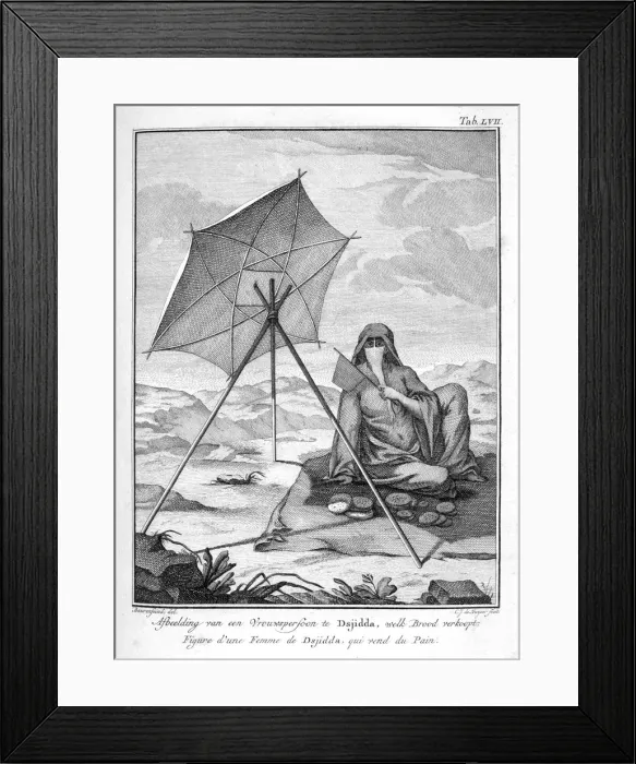 Framed Print : Woman of Dsjidda (Jeddah) selling flatbread, Arabia, c1772-1774. Artist: CJ de Huyser Framed Print : Woman of Dsjidda (Jeddah) selling flatbread, Arabia, c1772-1774. Artist: CJ de Huyser