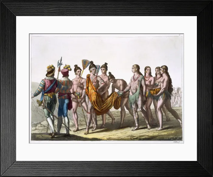 Framed Print : Native American widows approach their chief for permission to remarry, c1820-1839 Framed Print : Native American widows approach their chief for permission to remarry, c1820-1839