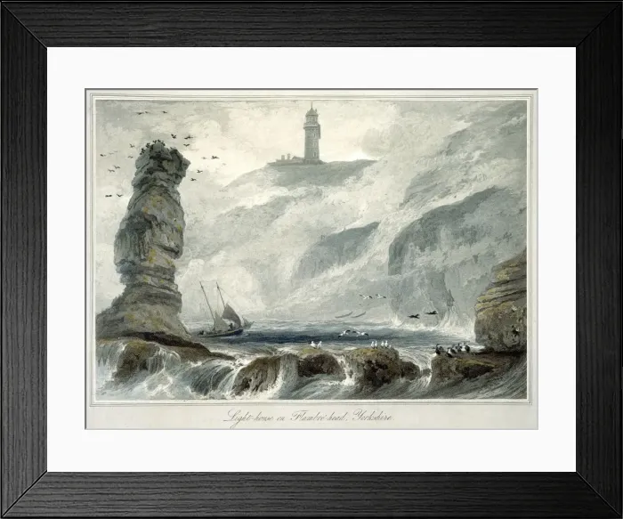 Framed Print : Lighthouse on Flamborough Head, Yorkshire, 1822. Artist: William Daniell Framed Print : Lighthouse on Flamborough Head, Yorkshire, 1822. Artist: William Daniell
