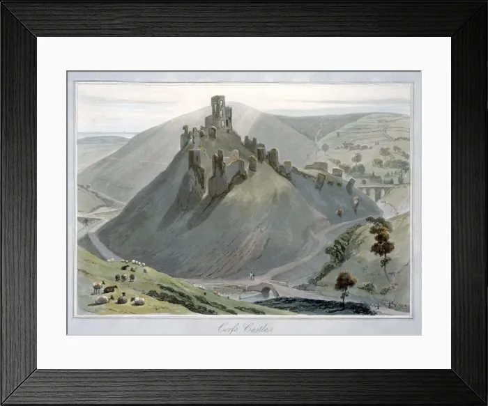 Framed Print : Corfe Castle, Dorset, 1823. Artist: William Daniell Framed Print : Corfe Castle, Dorset, 1823. Artist: William Daniell