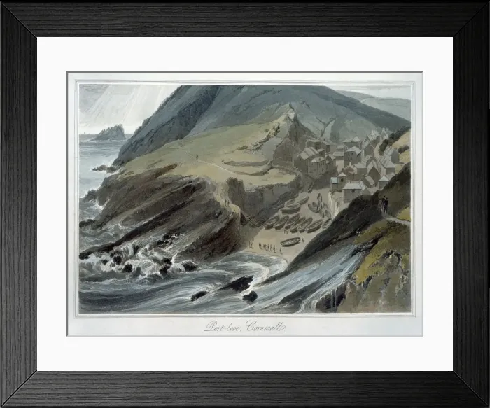 Framed Print : Port Looe, Cornwall, 1814-1825. Artist: William Daniell Framed Print : Port Looe, Cornwall, 1814-1825. Artist: William Daniell