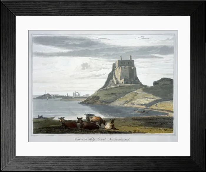 Framed Print : Castle on Holy Island, Northumberland, 1822. Artist: William Daniell Framed Print : Castle on Holy Island, Northumberland, 1822. Artist: William Daniell