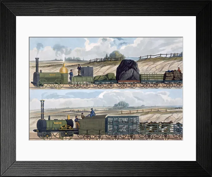 Framed Print : Trains on the Liverpool and Manchester Railway, 1832-1833. Artist: SG Hughes Framed Print : Trains on the Liverpool and Manchester Railway, 1832-1833. Artist: SG Hughes
