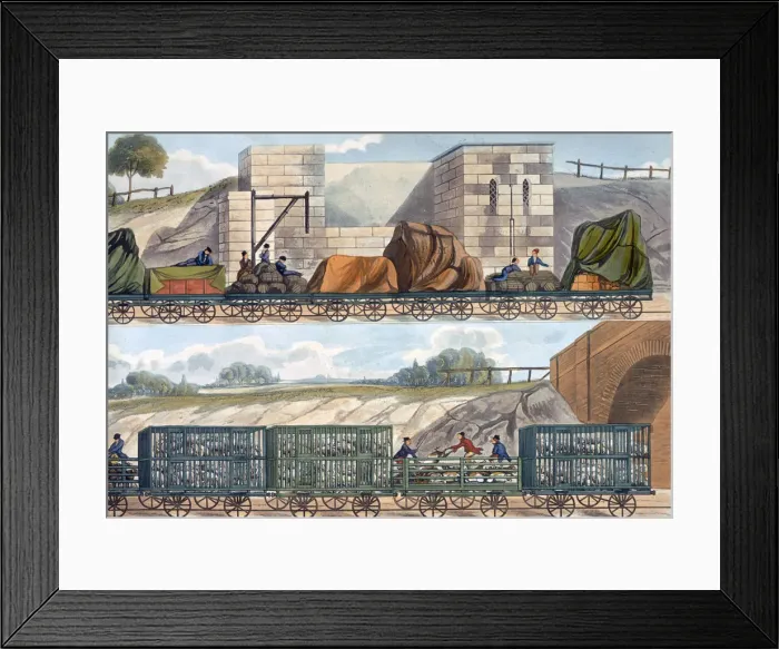 Framed Print : Trains on the Liverpool and Manchester Railway, 1832-1833. Artist: SG Hughes Framed Print : Trains on the Liverpool and Manchester Railway, 1832-1833. Artist: SG Hughes