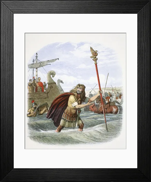 Framed Print : The Roman standard bearer of the 10th legion landing in Britain, 55BC (1864). Artist Framed Print : The Roman standard bearer of the 10th legion landing in Britain, 55BC (1864). Artist