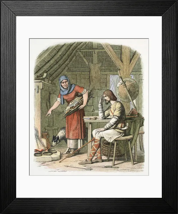 Framed Print : King Alfred in the neatherds cottage c878 (1864). Artist: James William Edmund Doyle Framed Print : King Alfred in the neatherds cottage c878 (1864). Artist: James William Edmund Doyle