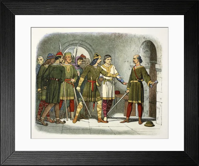 Framed Print : William de Breteuil defends the treasury, Winchester, Hampshire, 1100 (1864). Artist Framed Print : William de Breteuil defends the treasury, Winchester, Hampshire, 1100 (1864). Artist