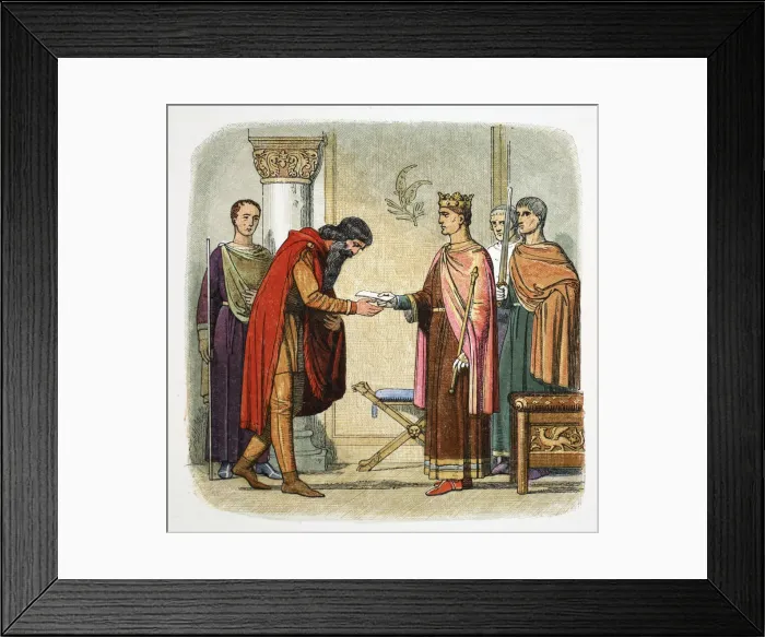Framed Print : Henry II of England authorizes Dermot MacMorrough to levy forces, 1170 (1864). Artist Framed Print : Henry II of England authorizes Dermot MacMorrough to levy forces, 1170 (1864). Artist