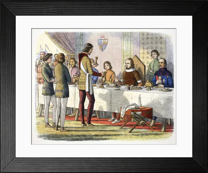 Framed Print : Prince Edward serves John of Artois at table after having defeated him at Poitiers, 1356 (1864) Framed Print : Prince Edward serves John of Artois at table after having defeated him at Poitiers, 1356 (1864)