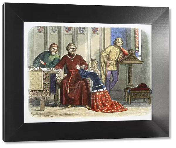 Queen Anne intercedes with Gloucester and Arundel for Sir Simon de Burley, 1388 (1864)