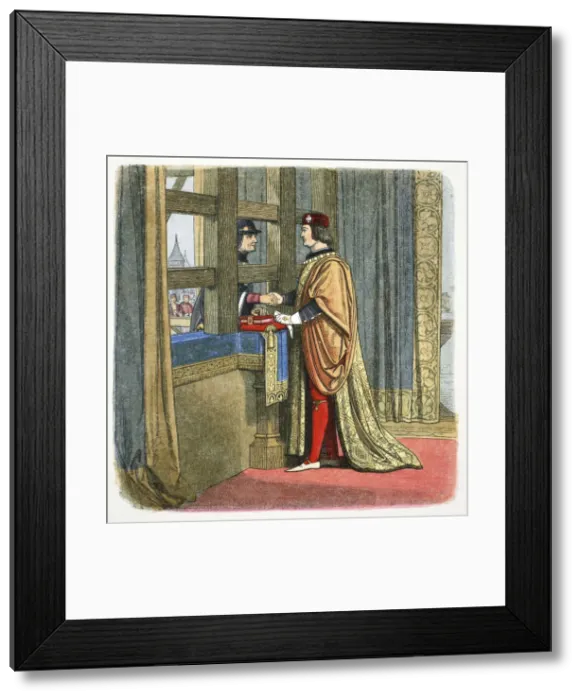 Framed Print : Meeting of Edward IV of England and Louis XI of France at Picquigny, France, 1475 (1864) Framed Print : Meeting of Edward IV of England and Louis XI of France at Picquigny, France, 1475 (1864)