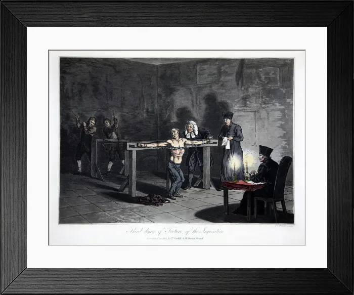 Framed Print : Third Degree of Torture of the Inquisition, 1813. Artist: LC Stadler Framed Print : Third Degree of Torture of the Inquisition, 1813. Artist: LC Stadler