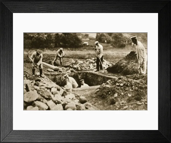 Framed Print : Digging mass graves behind the German lines, World War I, c1914-c1918 Framed Print : Digging mass graves behind the German lines, World War I, c1914-c1918