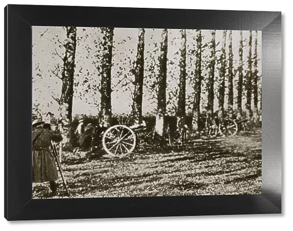 Filming the last shot fired before the Armistice, World War I, 11 November 1918. Artist