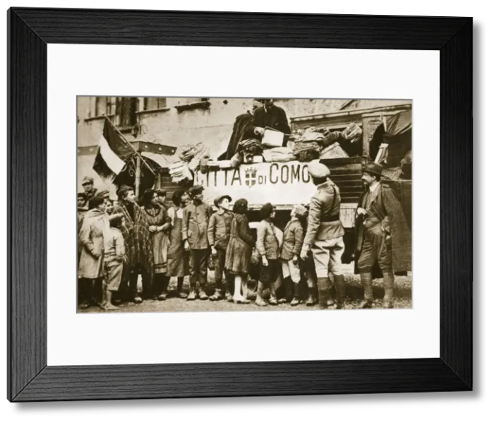 Framed Print : Red Cross supplies for war victims in Como, Italy, World War I, c1914-c1918. Artist Framed Print : Red Cross supplies for war victims in Como, Italy, World War I, c1914-c1918. Artist