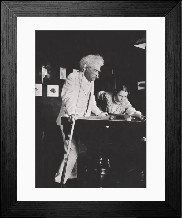 Framed Print : Mark Twain, American author, playing pool, c1900s(?) Framed Print : Mark Twain, American author, playing pool, c1900s(?)