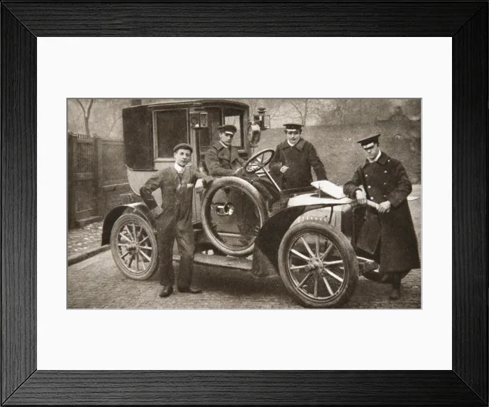 Framed Print : First taxi-cab in Liverpool, Merseyside, 1906. Artist: JP Wood Framed Print : First taxi-cab in Liverpool, Merseyside, 1906. Artist: JP Wood