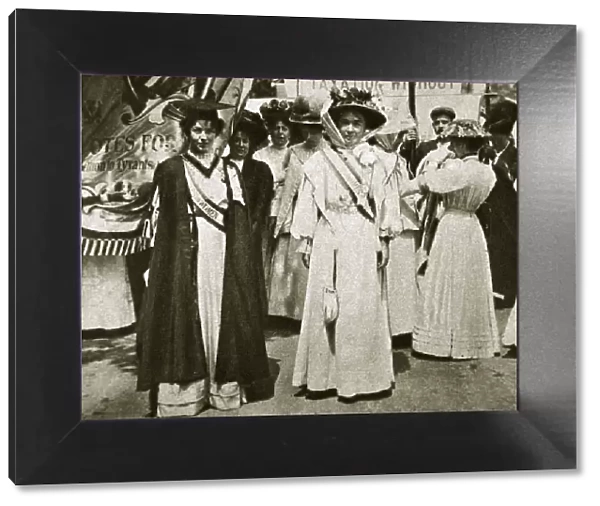 Emmeline Pethick-Lawrence and Emmeline Pankhurst, British suffragettes, 1908. Artist