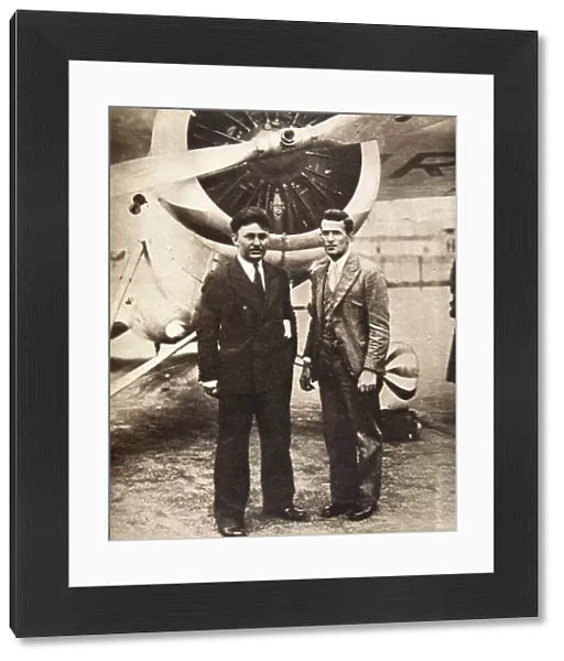 Aviators Wiley Post and Harold Gatty in front of Winnie Mae, New York, USA, 1931