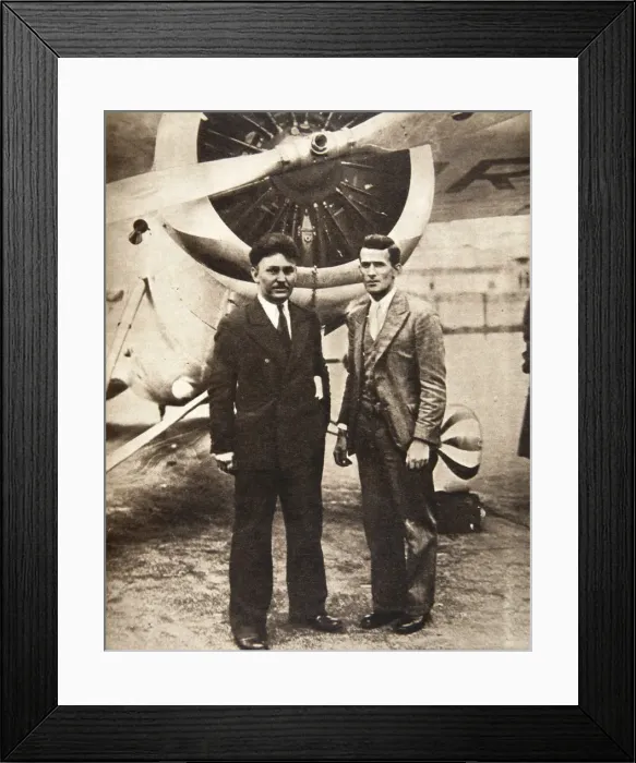 Framed Print : Aviators Wiley Post and Harold Gatty in front of Winnie Mae, New York, USA, 1931 Framed Print : Aviators Wiley Post and Harold Gatty in front of Winnie Mae, New York, USA, 1931