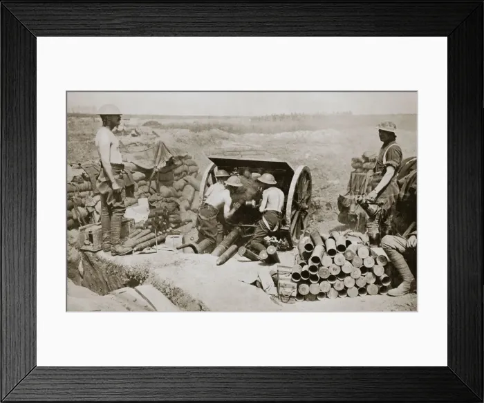 Framed Print : Hot work at the guns, Somme campaign, France, World War I, 1916 Framed Print : Hot work at the guns, Somme campaign, France, World War I, 1916