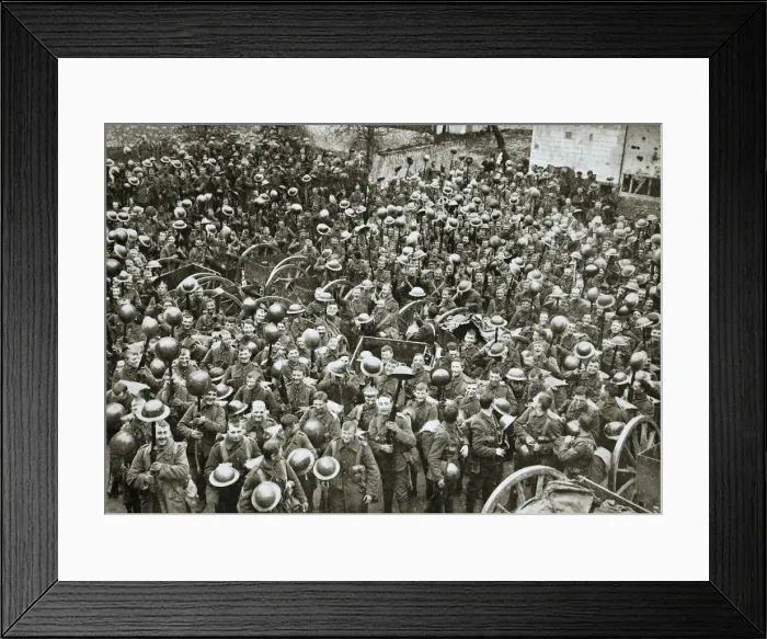 Framed Print : The Loyal North Lancashire Regiment parading for the trenches, France, World War I, 1916 Framed Print : The Loyal North Lancashire Regiment parading for the trenches, France, World War I, 1916