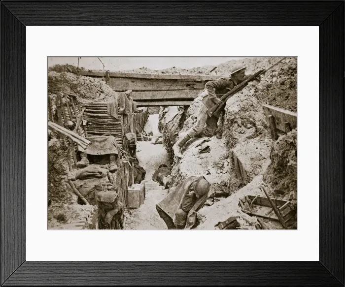 Framed Print : A view of a British trench, Ovillers, France, World War I, 1916 Framed Print : A view of a British trench, Ovillers, France, World War I, 1916