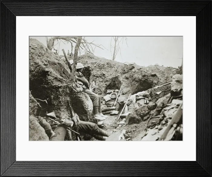 Framed Print : British troops resting in a captured German trench, Somme campaign, France, World War I, 1916 Framed Print : British troops resting in a captured German trench, Somme campaign, France, World War I, 1916