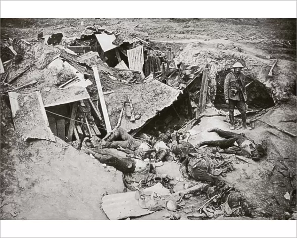 German machine-gun emplacement destroyed by British artillery fire, France, World War I, 1916