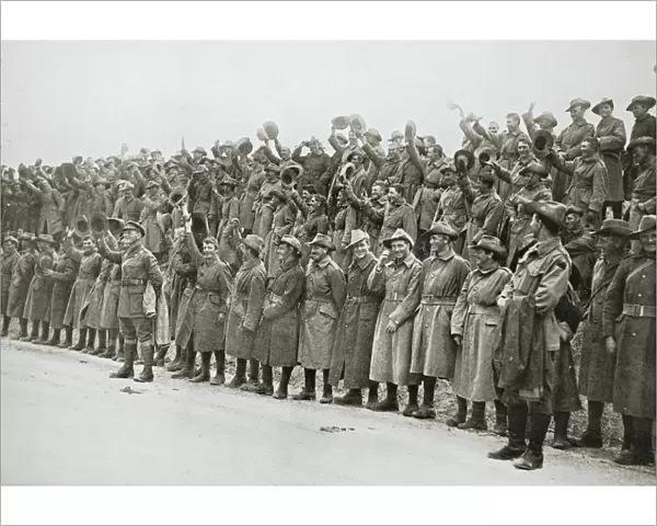 Australians cheer King George V, France, World War I, 1916