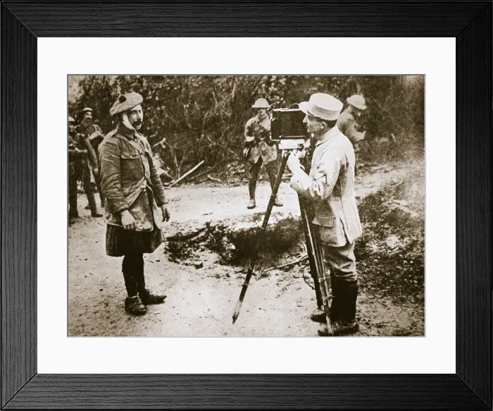 Framed Print : Cameraman filming a wounded soldier, Somme campaign, France, World War I, 1916. Artist Framed Print : Cameraman filming a wounded soldier, Somme campaign, France, World War I, 1916. Artist