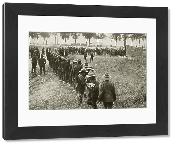 New Zealand troops queuing for a field canteen, Somme campaign, France, World War I, 1916