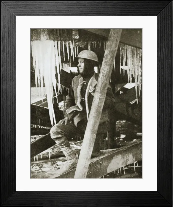 Framed Print : A wintry scene on the Western Front, the Somme, France, World War I, c1916. Artist Framed Print : A wintry scene on the Western Front, the Somme, France, World War I, c1916. Artist
