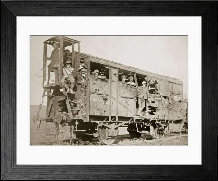 Framed Print : Captured German railway carriage, the Ancre, France, World War I, 1916 Framed Print : Captured German railway carriage, the Ancre, France, World War I, 1916