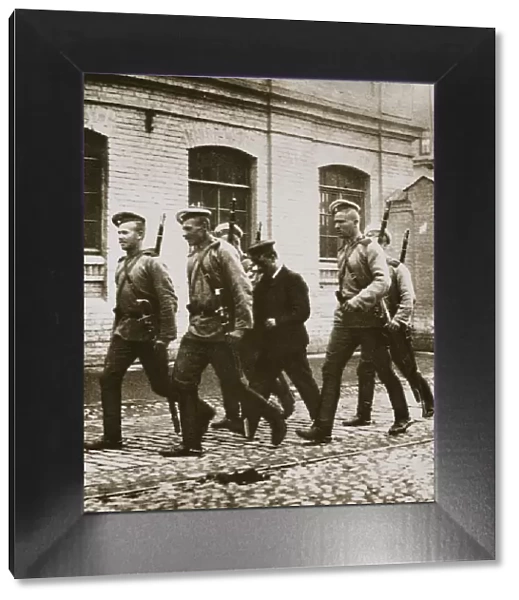 A patrol hunting down suspects following the revolt at Vyborg, Russia, early 20th century