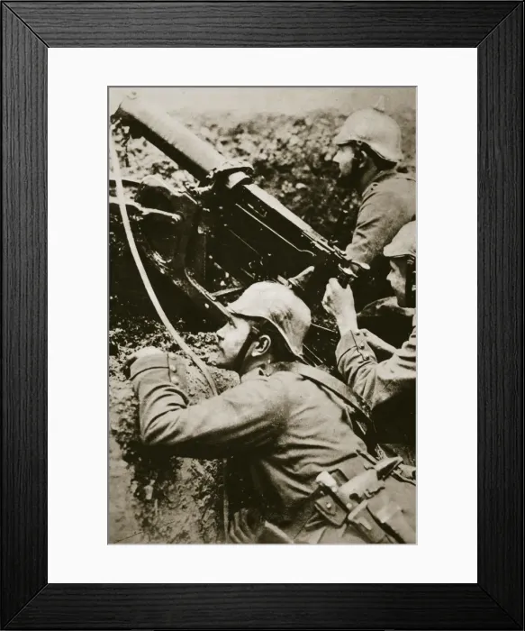 Framed Print : German soldiers manning a machine gun, World War I, c1914-c1918 Framed Print : German soldiers manning a machine gun, World War I, c1914-c1918