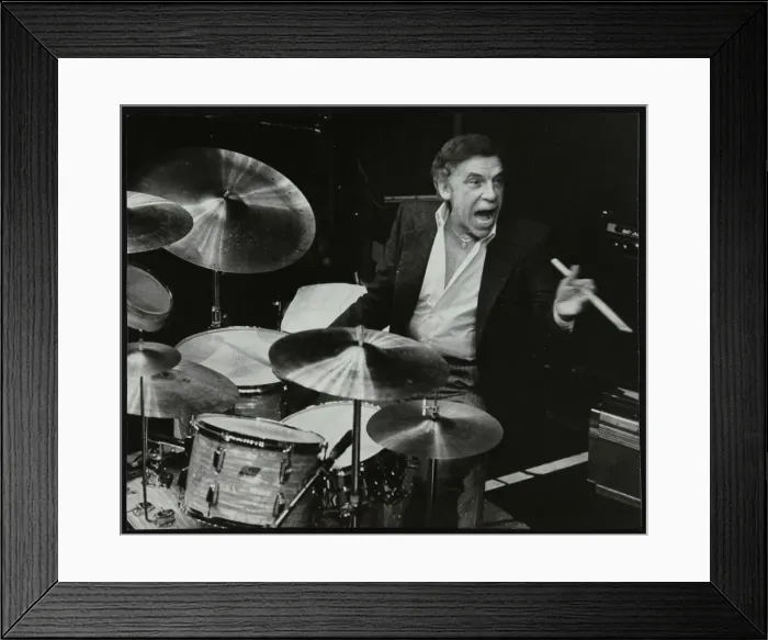 Framed Print : Buddy Rich in concert at the Forum Theatre, Hatfield, Hertfordshire, March 1980. Artist Framed Print : Buddy Rich in concert at the Forum Theatre, Hatfield, Hertfordshire, March 1980. Artist