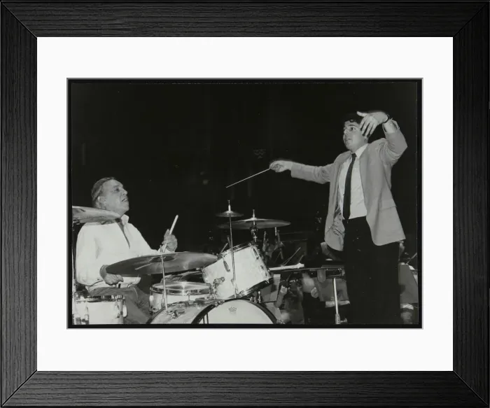 Framed Print : Buddy Rich and conductor Andrew Litton, Royal Festival Hall, London, June 1985. Artist Framed Print : Buddy Rich and conductor Andrew Litton, Royal Festival Hall, London, June 1985. Artist