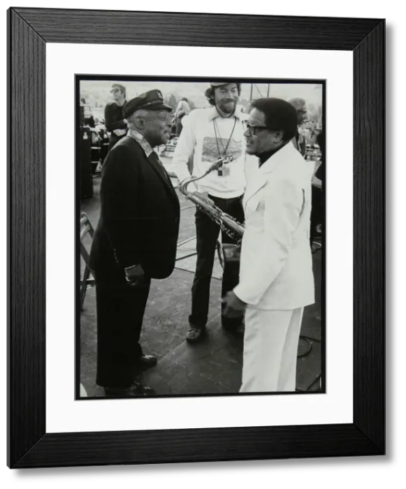 Framed Print : Count Basie chatting with Illinois Jacquet at the Capital Radio Jazz Festival, London, July 1979 Framed Print : Count Basie chatting with Illinois Jacquet at the Capital Radio Jazz Festival, London, July 1979