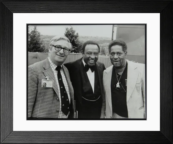 Framed Print : Dennis Matthews of Crescendo International with Lionel Hampton and Dizzy Gillespie, London, 1979 Framed Print : Dennis Matthews of Crescendo International with Lionel Hampton and Dizzy Gillespie, London, 1979