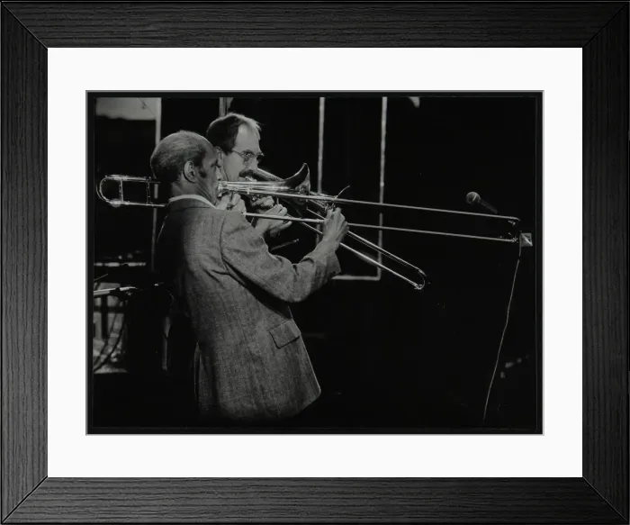Framed Print : Trombonists Don Lusher and Vic Dickenson playing at the Capital Radio Jazz Festival Framed Print : Trombonists Don Lusher and Vic Dickenson playing at the Capital Radio Jazz Festival