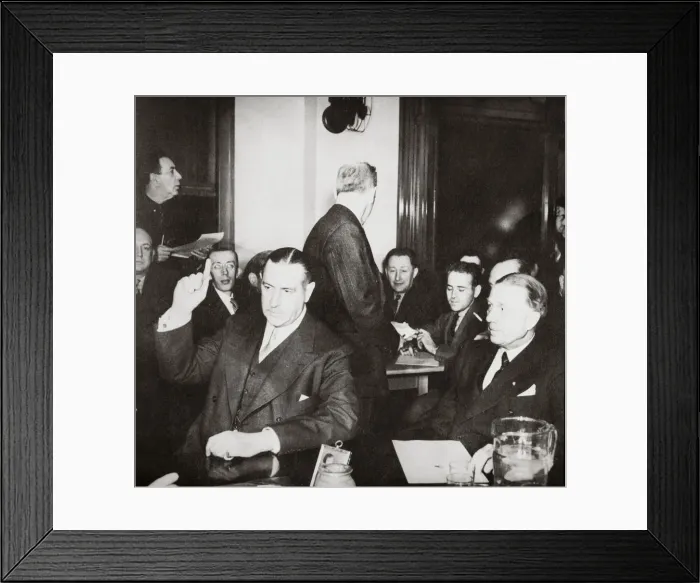 Framed Print : Richard Whitney being sworn in at a public hearing regarding his misappropriation of funds, c1938 Framed Print : Richard Whitney being sworn in at a public hearing regarding his misappropriation of funds, c1938
