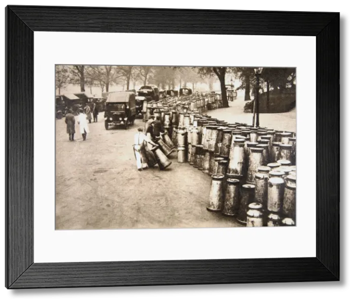 Framed Print : Milk churns being delivered to Hyde Park, London, during the General Strike, 8 May 1926 Framed Print : Milk churns being delivered to Hyde Park, London, during the General Strike, 8 May 1926