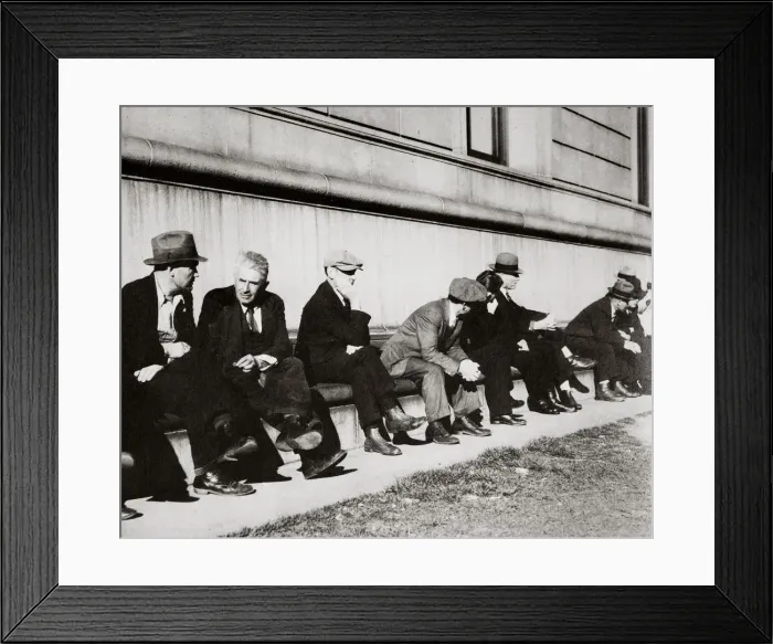 Framed Print : Unemployed men sitting outside the Public Library, San Francisco, California, USA, February 1937 Framed Print : Unemployed men sitting outside the Public Library, San Francisco, California, USA, February 1937