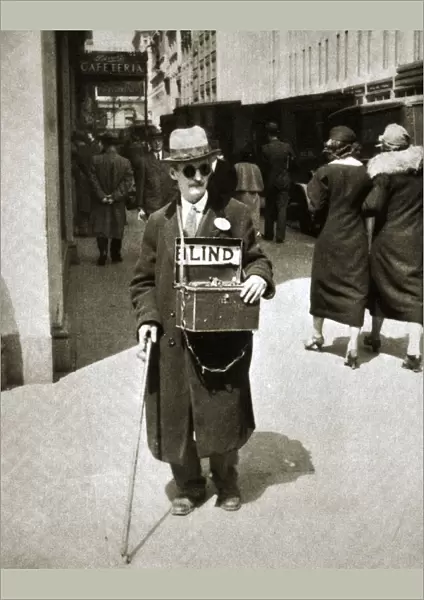 Blind man begging, Great Depression, New York, USA, 1933