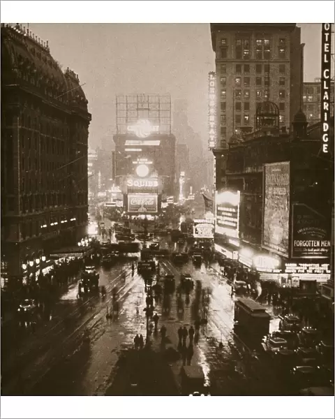 Winter evening on Times Square and Broadway, New York, USA, early 1930s