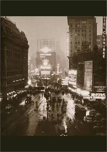 Winter evening on Times Square and Broadway, New York, USA, early 1930s