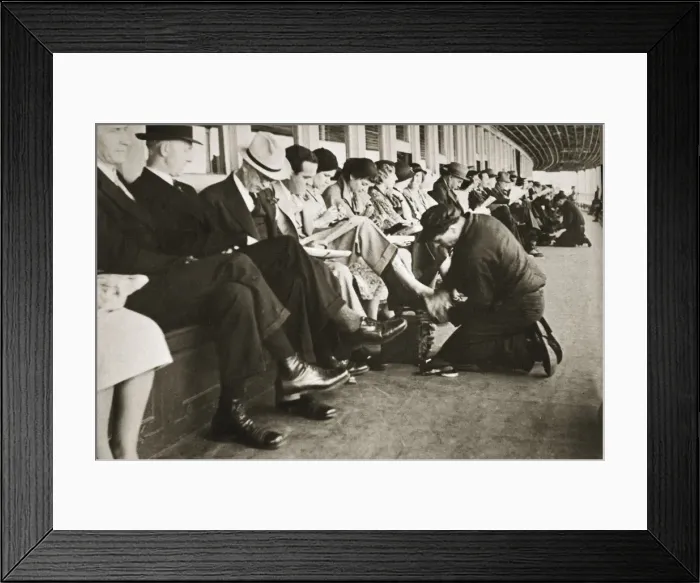 Framed Print : Shoe shiners working on board the Staten Island Ferry, New York, USA, c1920s-c1930s Framed Print : Shoe shiners working on board the Staten Island Ferry, New York, USA, c1920s-c1930s