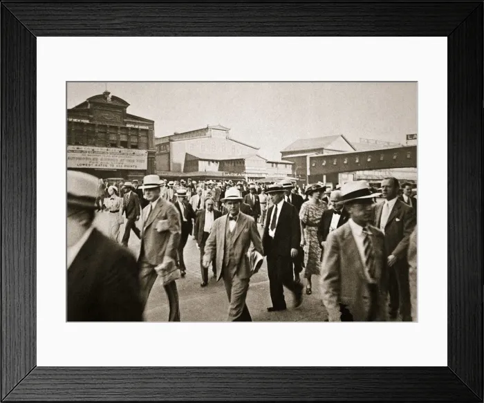 Framed Print : Commuters from New Jersey crossing West Street from the Hoboken ferry, New York, USA, early 1930s Framed Print : Commuters from New Jersey crossing West Street from the Hoboken ferry, New York, USA, early 1930s